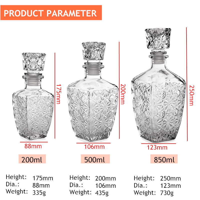 new arrival romantic special design glass whiskey liquor wine drinks decanter 850ml crystal bottle wine carafe beautiful gift