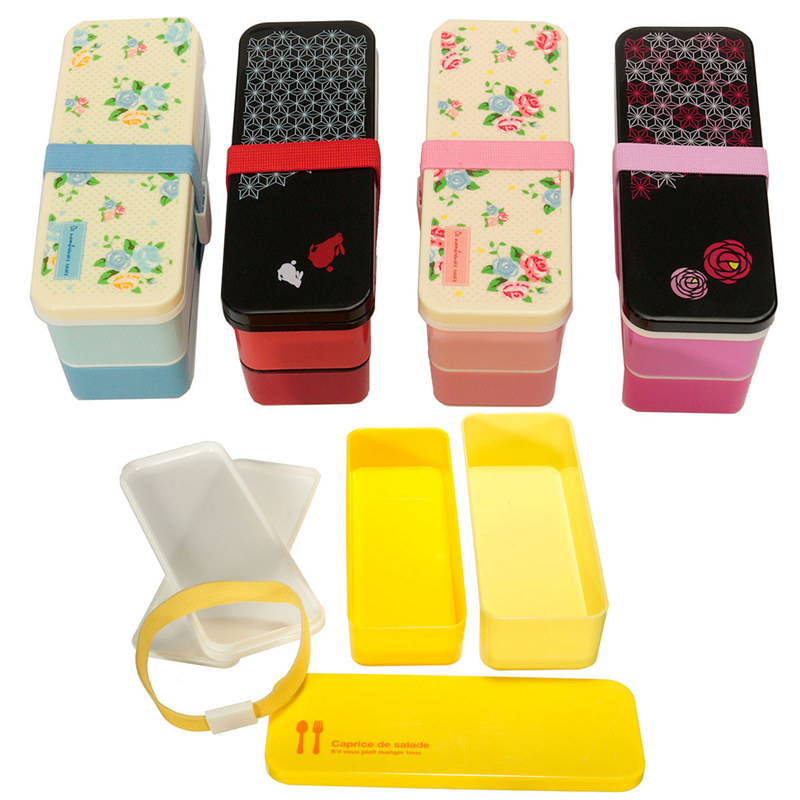 selling pp 2 tiers lunch box food container case storage with a belt lunchbox kitchen 6color 15.5x5.8x7 cm