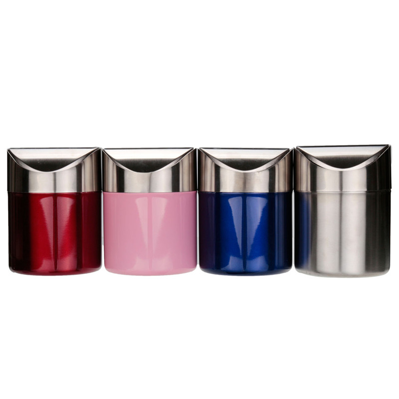 stainless steel trash bin 1.5l mini car dustbin swing lid kitchen worktop waste rubbish trash can 4 colors
