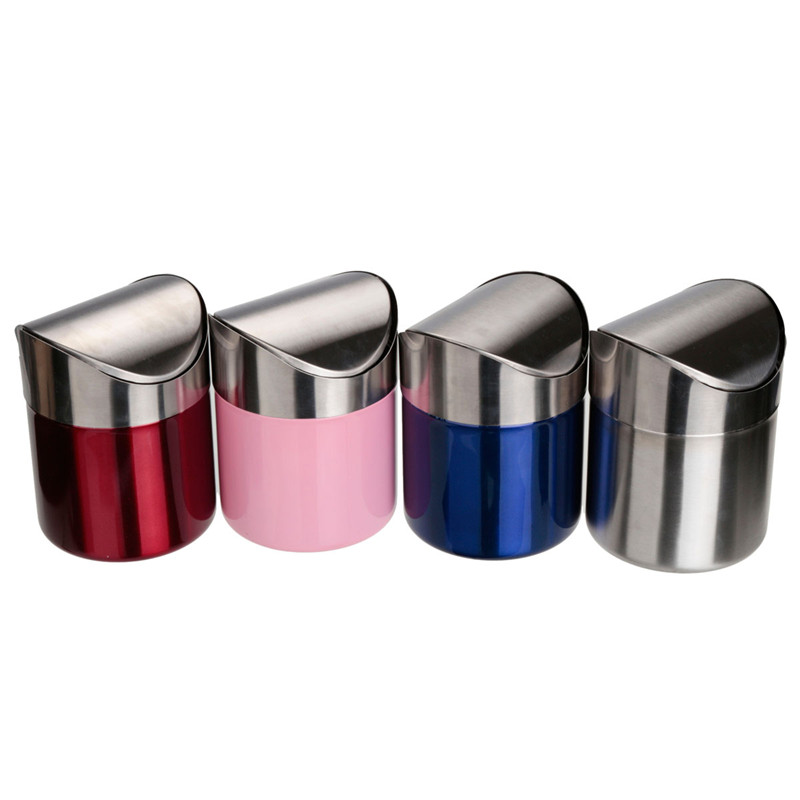 stainless steel trash bin 1.5l mini car dustbin swing lid kitchen worktop waste rubbish trash can 4 colors