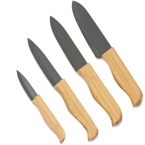 top selling for sharp quality bamboo handle with black blade ceramic knife set tools 3 4 5 6 inch kitchen knives+covers