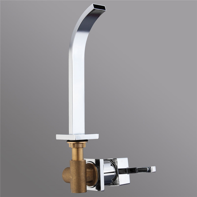 wall mounted waterfall bathroom basin faucet chrome brass finish square single handle kitchen sink faucet mix tap