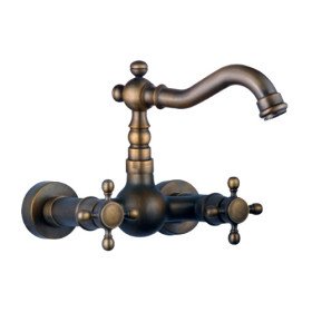 antique inspired kitchen faucet - wall mount (antique brass finish) antique inspired kitchen faucet - wall mount (antique brass finish)