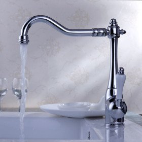 chrome finish brass kitchen faucet (white handle) chrome finish brass kitchen faucet (white handle)