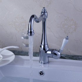 chrome finish brass kitchen faucet (white handle)