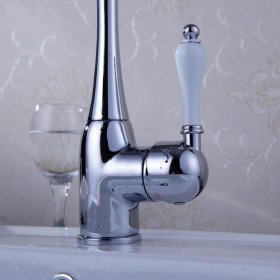 chrome finish brass kitchen faucet (white handle)