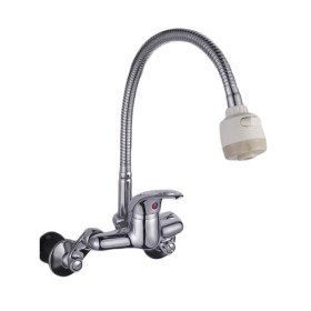 chrome finish brass kitchen faucet with flexible spout (wall mount)