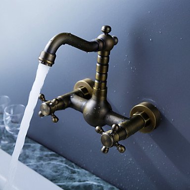 new [five years quality assurance] antique inspired kitchen faucet - wall mount (antique brass finish)