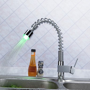 new [five years quality assurance] brass pull down kitchen faucet with color changing led light - spring