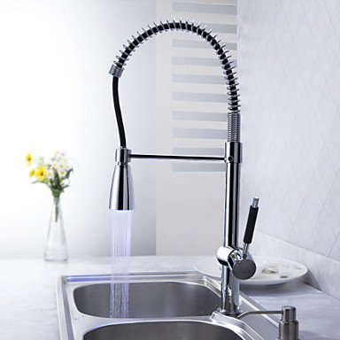 new [five years quality assurance] solid brass spring kitchen faucet with color changing led light
