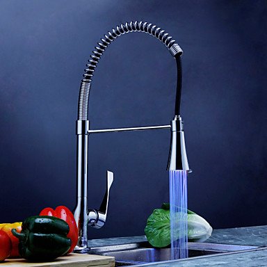 new [five years quality assurance] solid brass spring kitchen faucet with color changing led light