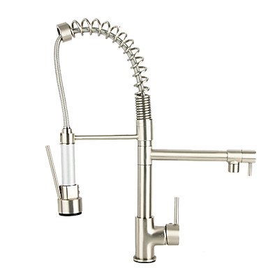 new [five years quality assurance] solid brass spring pull out kitchen faucet - polished nickel finish