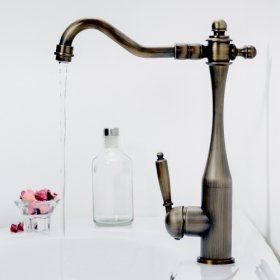 single handle antique brass centerset kitchen faucet