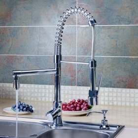 single handle chrome centerset spring kitchen faucet
