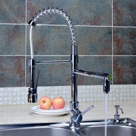 single handle chrome centerset spring kitchen faucet