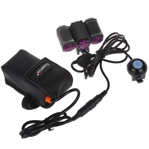 powerful securitying 1200lm 3 x cree xm-l2 led front bicycle light bike lamp with adjustable angle + 4000mah battery pack