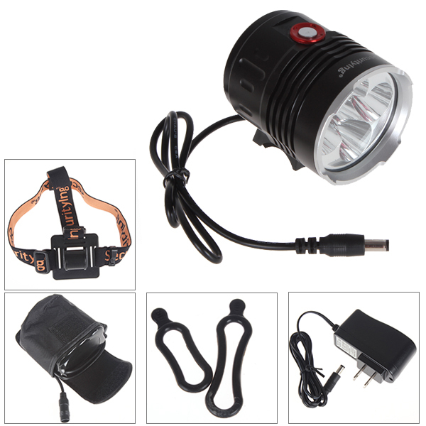 securitylng 6000 lumen 5 x cree xml t6 led bicycle head light bike lamp & headlamp headlight + 8.4v 8000 battery pack