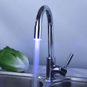 chrome finish kitchen faucet with color changing led light