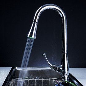 contemporary pull down kitchen faucet with color changing led light