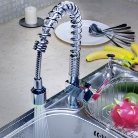 single handle chrome centerset led kitchen pull out sink faucet
