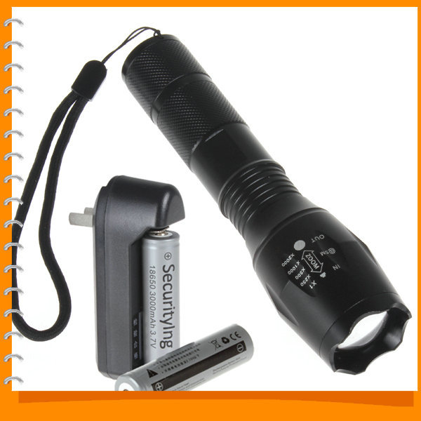 1600 lumens cree xml t6 led flashlight torch flash light with 2pcs 18650 battery / charger - adjustable length