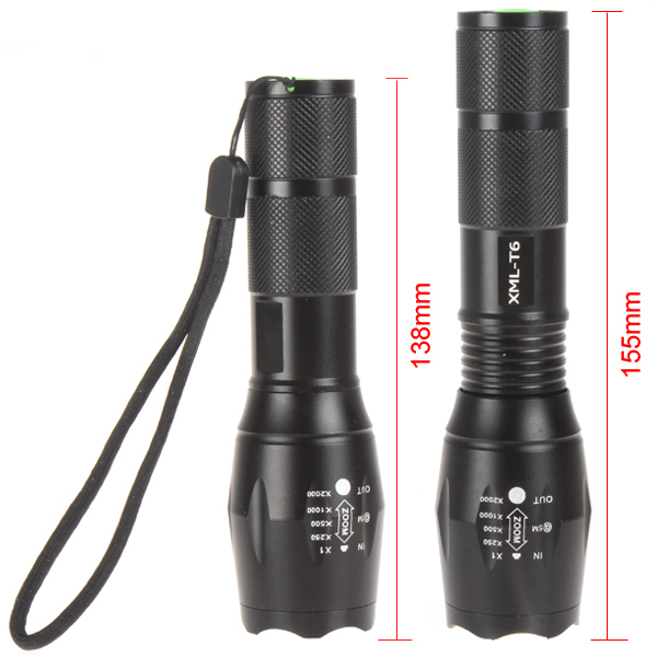 1600 lumens cree xml t6 led flashlight torch flash light with 2pcs 18650 battery / charger - adjustable length