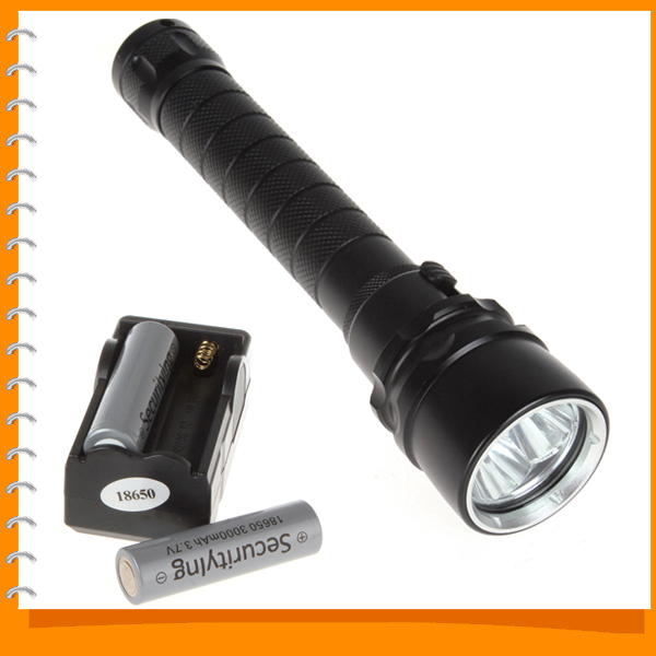 4000lm 30w 100m depth 3x cree xml t6 led diving flashlight waterproof underwater flash light for diver + charger & 2x batteries