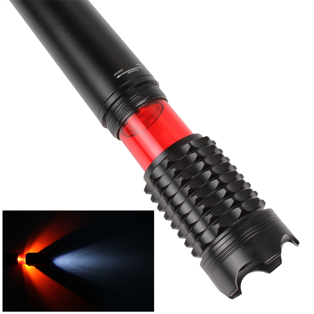 bright 1000lm zoomable led flashlight torch red warning tube zoom cree xp-g r5 led flash light