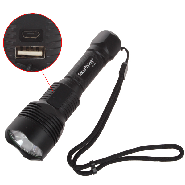 securitying 1000 lumen cree xm-l2 led rechargeable flashlight torch waterproof led flash light with usb input / output interface