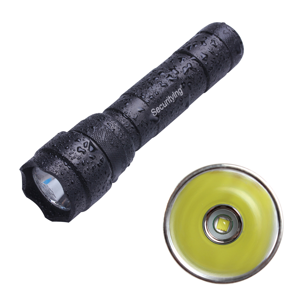 securitying black 1000 lumen cree xml t6 led flashlight torch waterproof 18650 camping flash light - 5 modes adjustable focus