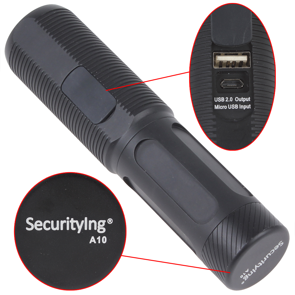 securitying waterproof 1000lm cree xm-l2 led flashlight torch flash light + power bank with usb 2.0 for mobile phone tablet mp3