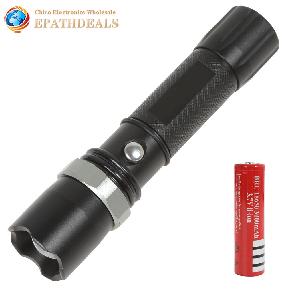 zoomable rechargeable led tactical flashlight torch 1000lm zoom cree q5 led flash light + ac / car charger + 18650 battery