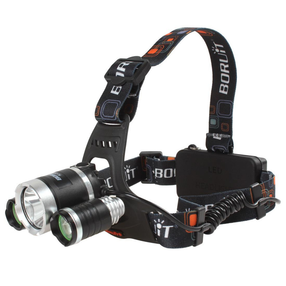 boruit super bright 2000lm led headlight headlamp 4 modes yellow light 1 x cree xm-l t6 & 2 x xp-g r5 led head lamp with charger