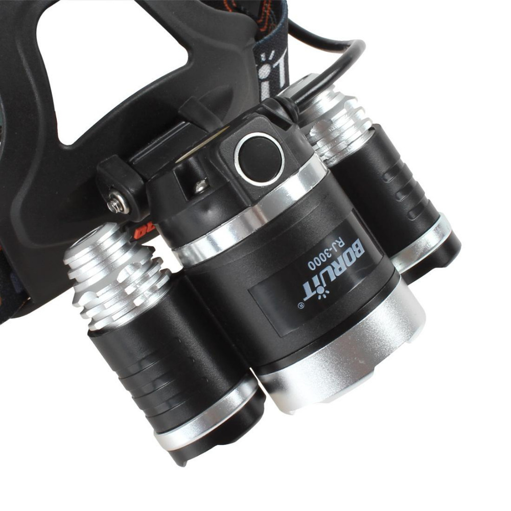 boruit super bright 2000lm led headlight headlamp 4 modes yellow light 1 x cree xm-l t6 & 2 x xp-g r5 led head lamp with charger
