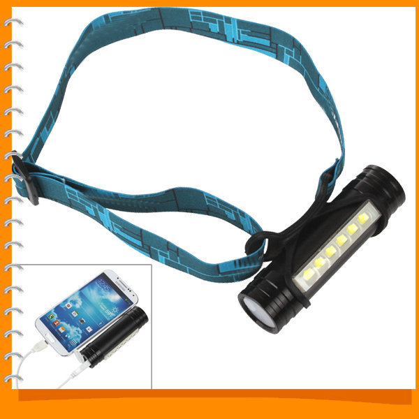 multifunction rechargeable 4 in 1 800lm led headlamp headlight + flashlight torch + 2200mah mobile power bank + camping lamp