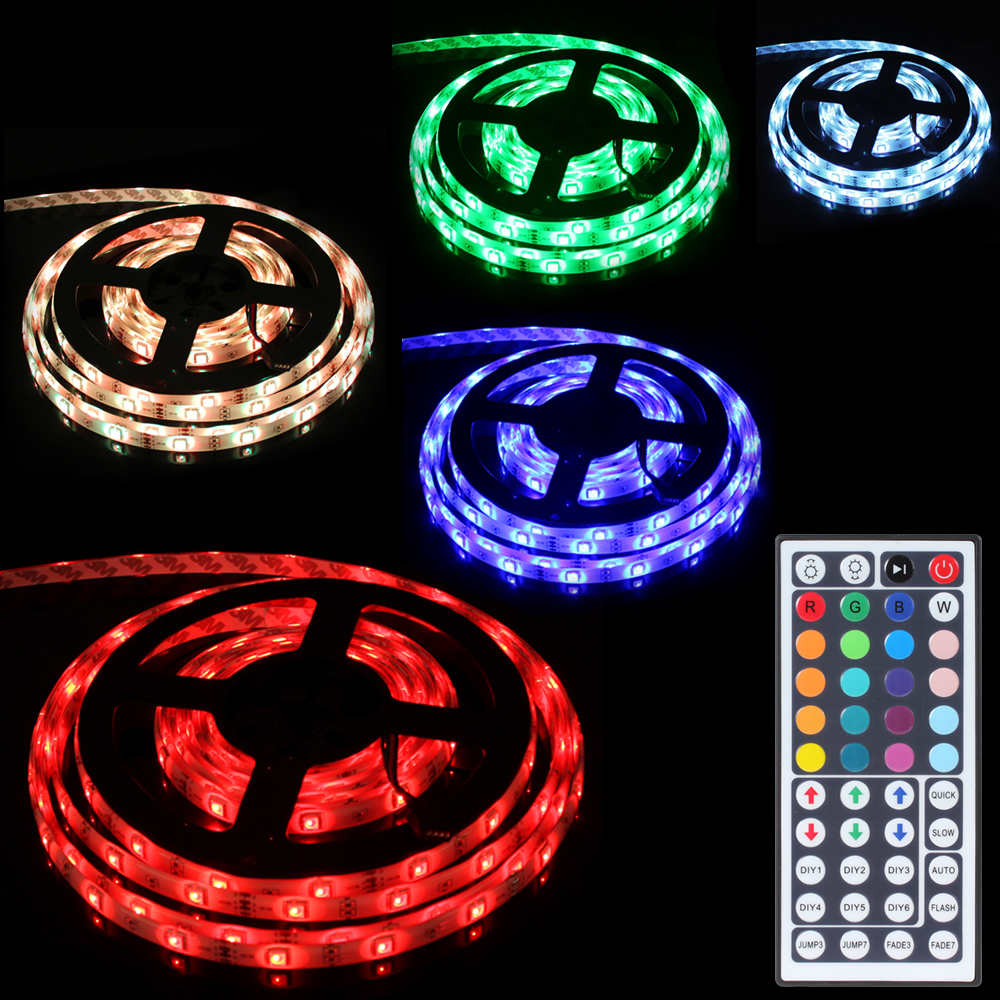 waterproof 5m smd 5050 150 led strip light rgb flexible led strip lamp tape rope light 8 pattern + 44 keys ir remote control