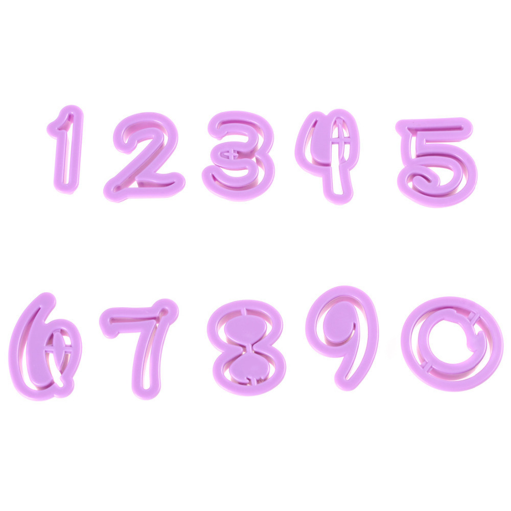10pcs purple fondant number cutters mold cookie gum paste fondant icing stamp cake topper font number moulds decorating tool set