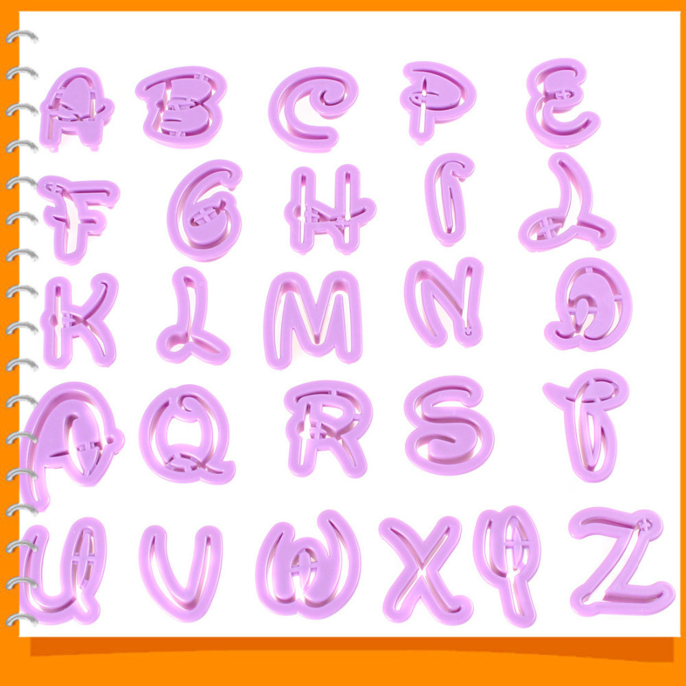 26pcs funky uppercase purple alphabet cake letters cutters plastic fondant cookie cutters set fondant letter moulds mold