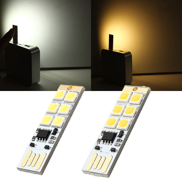 1pcs 1.5w 75lm mini touch switch usb mobile power camping 6 led pure white/warm white light lamp