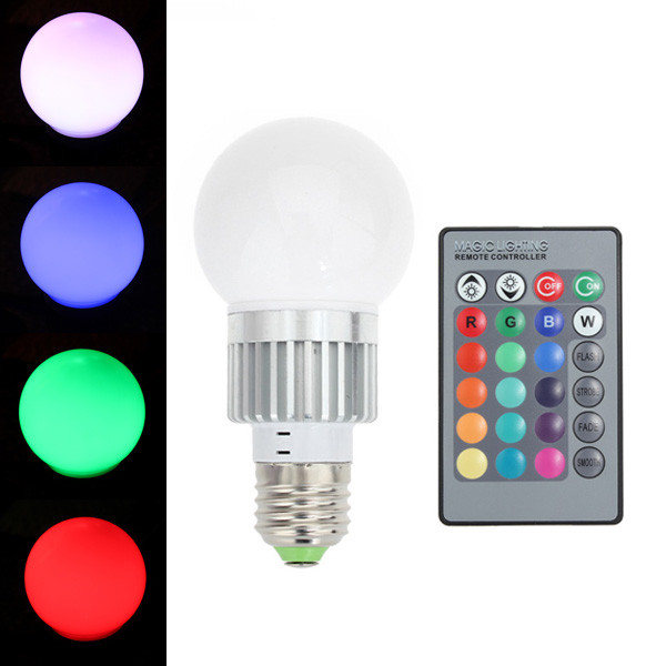 3w e27 rgb multicolor led globe light bulb with remote ac 85-265v