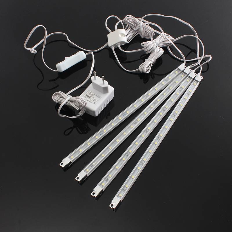 4pcs kitchen under cabinet counter energy saving led hard rigid strip light bar kit white warm white 110v-240v