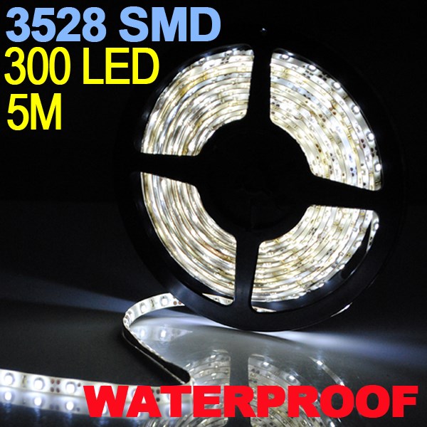 5m 300 led 3528 smd pure white 60led/m waterproof flexible strip lights dc12v