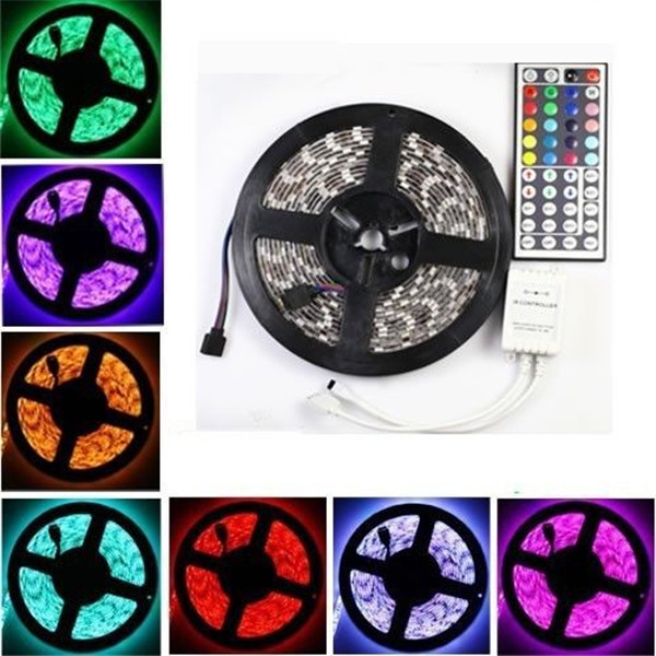 5m 300 led 5050 rgb smd 60led/m non waterproof flexible strip light tape dc12v with 44keys remote controller