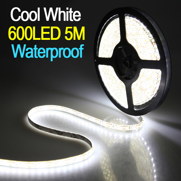 5m 3528 smd 600 led waterproof flexible pure white strip tape 120led/m light lamp dc12v