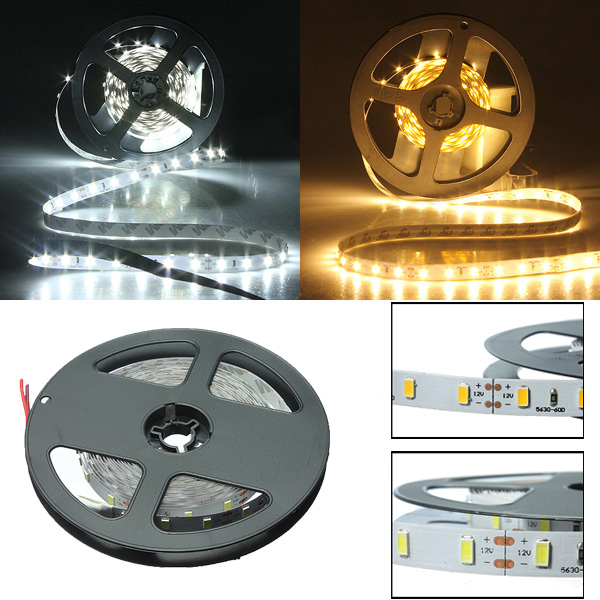 5m 5630 smd 300 led strip flexible non-waterproof light 1200-1500 lumen warm white pure white dc12v