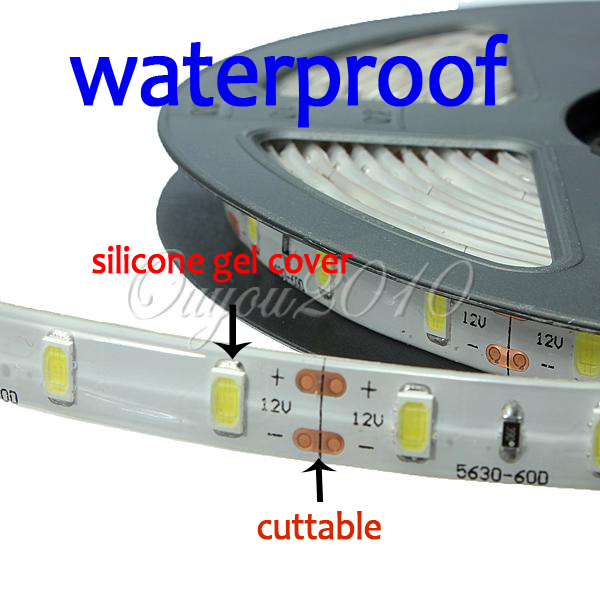 5m 5630 smd 300 led waterproof flexible tape strip light lamp 60led/m super bright pure white warm white dc12v