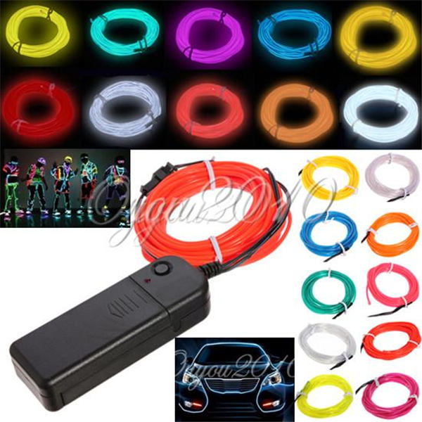 5m multicolor el wire tube rope battery powered flexible neon light car party decor with controller