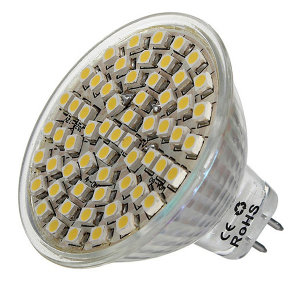 best promotion 4pcs/lot 60 smd 3528 led mr16 warm white energy saving spotlight spot light home lamp bulb dc12v