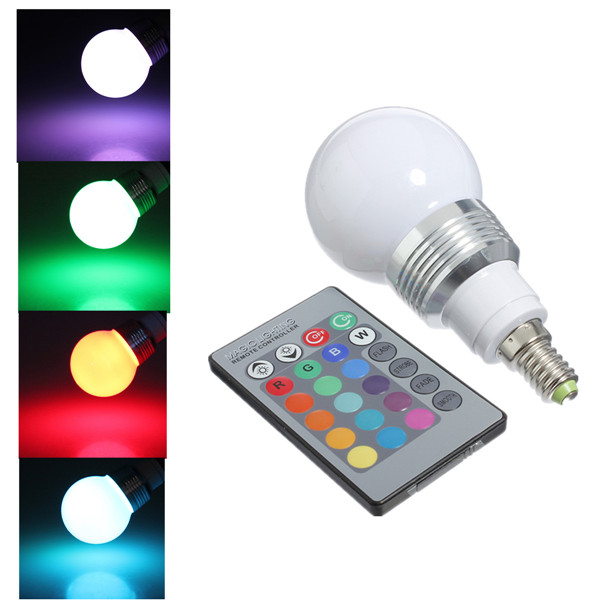 big promation 3w rgb e14 led light bulb lamp spotlight ac85-265v + ir remote control 16 colors changing