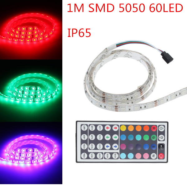 big promation ip65 waterproof led strip light 5050 smd 60led 1meter rgb led rope +44key ir remote controller